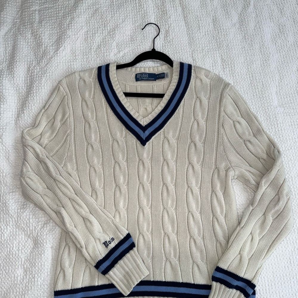 Ralph Lauren Cream and Blue Cricket Sweater